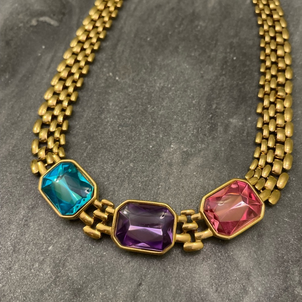 Trifari Gold Necklace with Colorful Gemstones